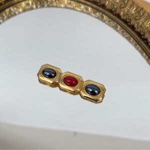 Vintage Mid-Century Modern Gold Tone Bar Style Pin Brooch With Oval Stones